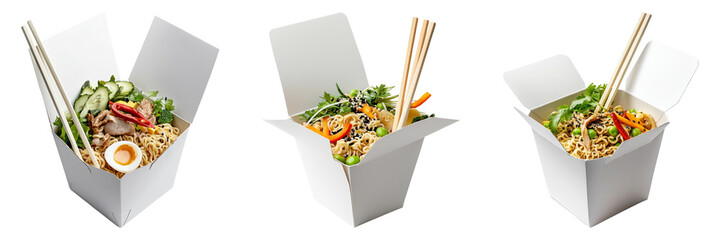 Noodle Box with Chopsticks Isolated on Transparent Background