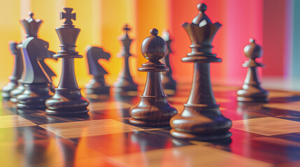 Chess game with vintage color background. Strategy and tactic concept 