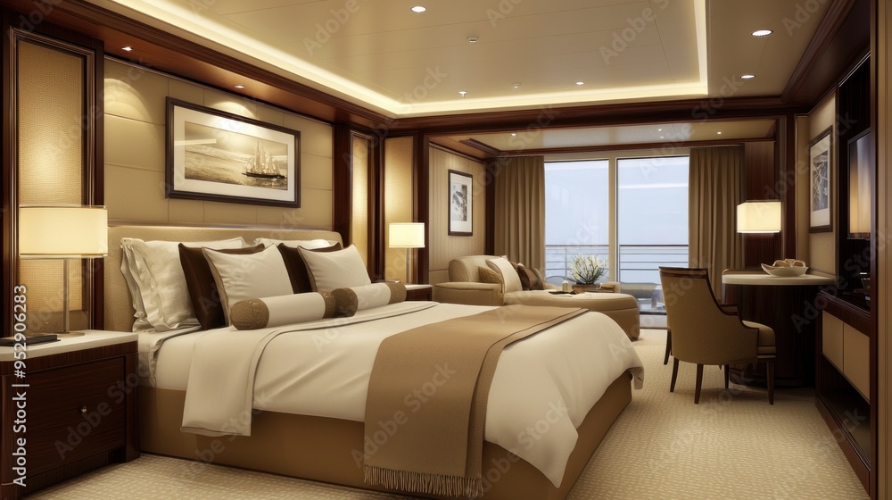 Canvas Prints Luxurious Suite Interior with Ocean View and King-Sized Bed