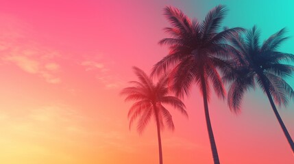 Serene Tropical Sunset with Palm Trees