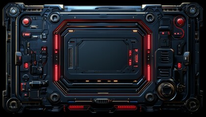 Fototapeta premium Futuristic Technological Interface with Red Lights and a Black Panel