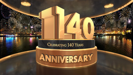 140 years, 140th anniversary illustration, backdrop, flyer, poster in 4K with fireworks background