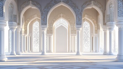 Obraz premium White Interior with Ornate Arches and Columns