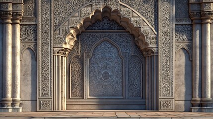 Obraz premium Intricate Carved Stone Entranceway with Arched Doorway