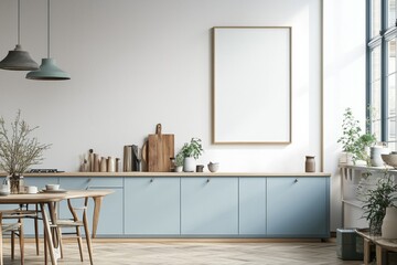 Poster Mockup in Kitchen Interior with White Wall created with Generative AI