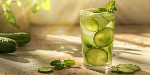 Chilled summer beverage featuring cucumber and mint