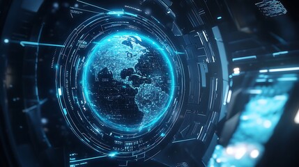 A Futuristic Digital Interface with a Glowing Earth Globe