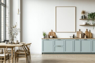 Poster Mockup in Kitchen Interior with White Wall created with Generative AI