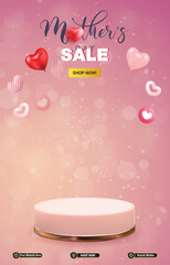 mother day sale discount portait template banner with blank space 3d podium for social media post product sale with abstract gradient pink background design31