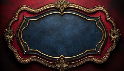 Ornate Golden Frame with Blue Center on Red Background