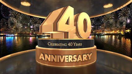 40 years, 40th anniversary illustration, backdrop, flyer, poster in 4K with fireworks background