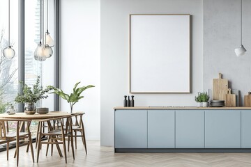 Poster Mockup in Kitchen Interior with White Wall created with Generative AI
