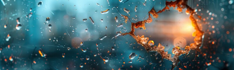 Picture of a window with a light inside, banner, copy space