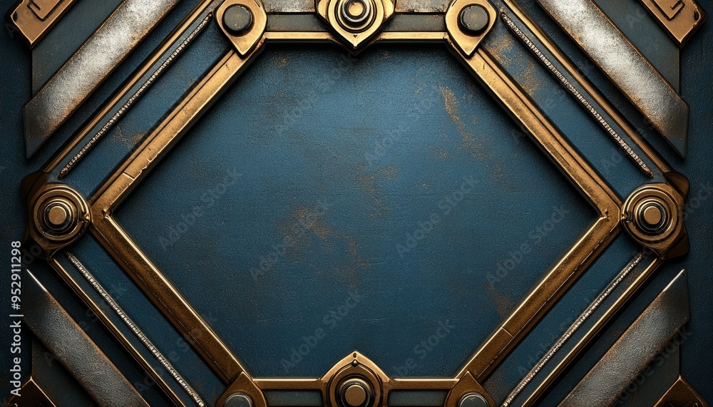 Wall mural Blue and Gold Metallic Frame with Geometric Design