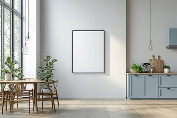 Poster Mockup in Kitchen Interior with White Wall created with Generative AI