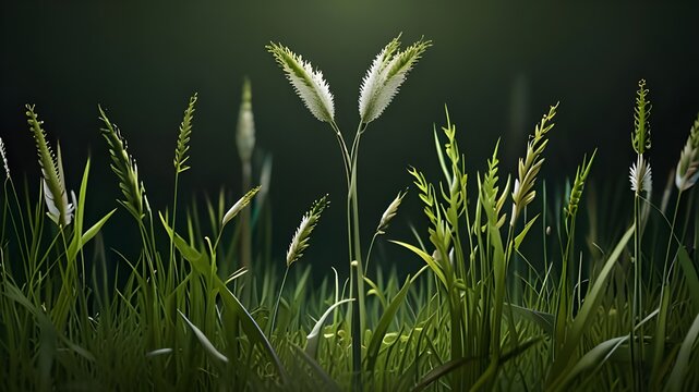Grass flower on green nature background. Generative AI