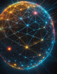 Fototapeta premium abstract network of colorful lines and dots forming a glowing sphere