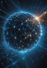 Obraz premium abstract network of glowing lines and dots with a large golden sphere at the center