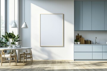 Poster Mockup in Kitchen Interior with White Wall created with Generative AI