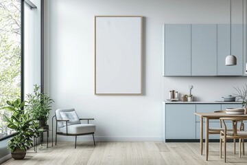 Poster Mockup in Kitchen Interior with White Wall created with Generative AI