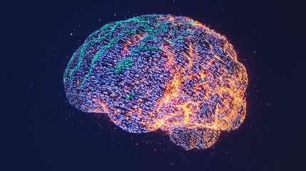 a robotic LLM brain visualisation, cyber brain with streams of text radiating from it