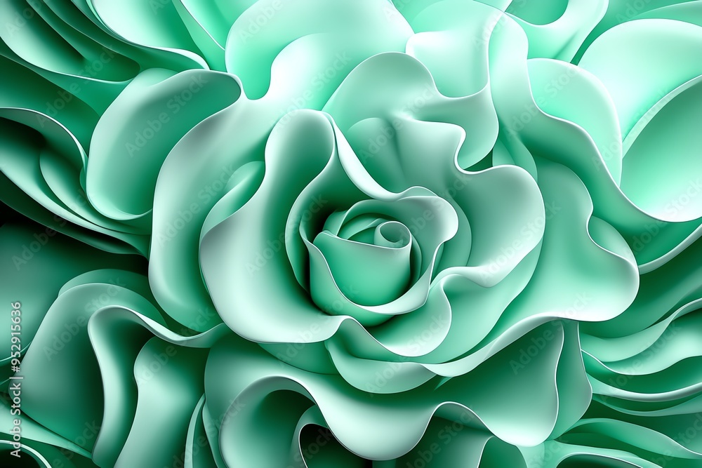 Aufkleber Mint color abstract digital art with fluid shapes and soft gradients, depicted in an artwork where digital art features fluid shapes and soft gradients in mint and pastel tones, creating a calming