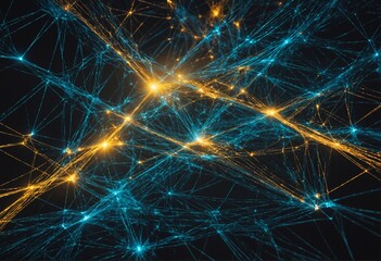 Fototapeta premium abstract pattern of blue and golden threads against dark background