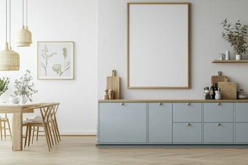 Poster Mockup in Kitchen Interior with White Wall created with Generative AI