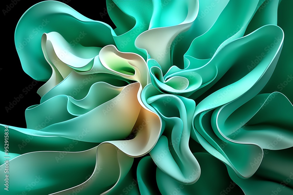 Aufkleber Mint color abstract shapes with flowing lines and soft gradients, depicted in an artwork where abstract shapes in mint and pastel tones flow together, creating a dynamic and visually soothing