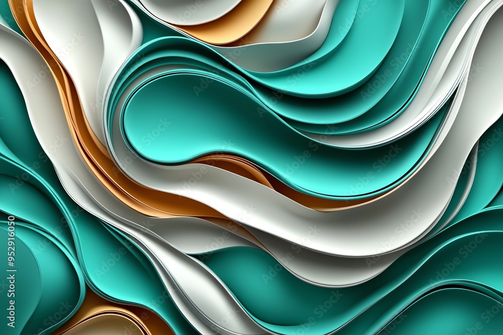 Poster Mint color abstract shapes with flowing lines and soft gradients, depicted in an artwork where abstract shapes in mint and pastel tones flow together, creating a dynamic and visually soothing