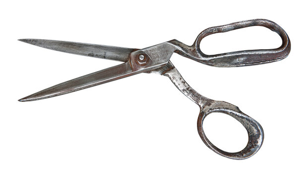 Old vintage rusty metal granny's scissors on a transparent isolated background png