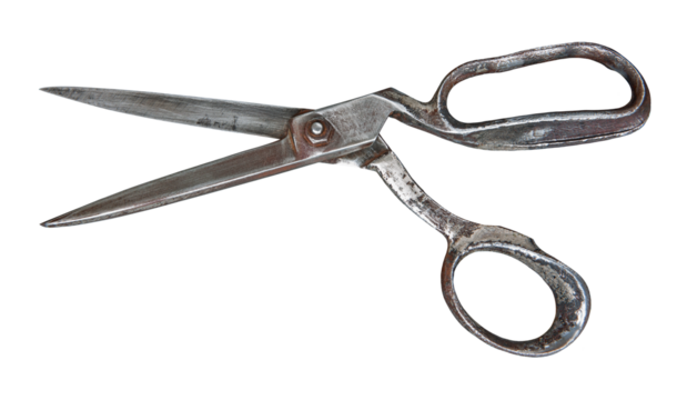 Old vintage rusty metal granny's scissors on a transparent isolated background png