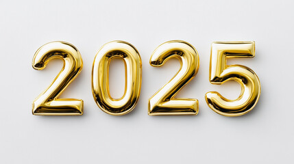 New years image for the year 2025 gold blow up balloons on white background