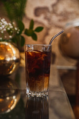 Coffee, Cortado, Latte with Latte art in Cozy Coffee Shop with Plants and Flowers