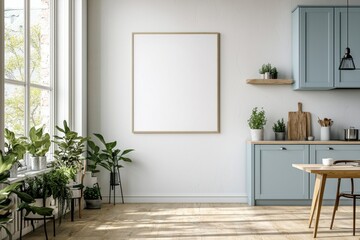 Poster Mockup in Kitchen Interior with White Wall created with Generative AI