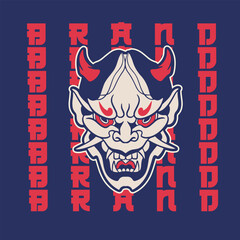 Japanese Demon Oni Mask Logo Design vector illustration	
