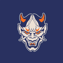 Japanese Demon Oni Mask Logo Design vector illustration	
