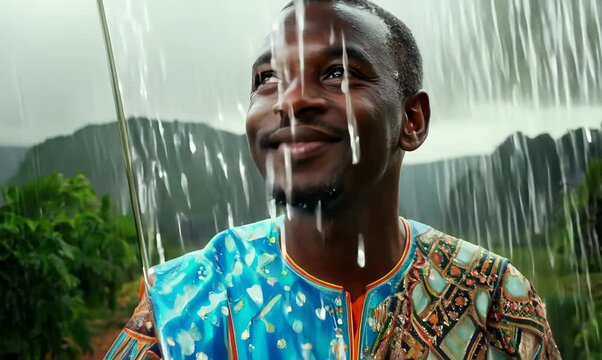 Namibian Man with Umbrella on a Rainy Day