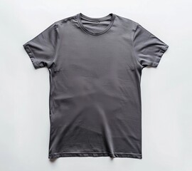 dark gray T-shirt on a light background, smooth fabric, mockup