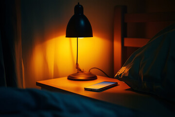 Emergency Lighting: Mobile Phone Light on a Nightstand During a Power Outage