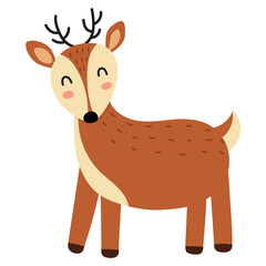 Cute deer character in cartoon style. Adorable forest animal isolated  for kids design. Woodland print. Vector illustration