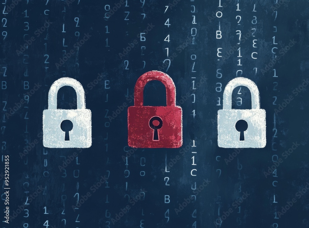 Poster a digital illustration of multiple padlocks, symbolizing different types or levels of security again