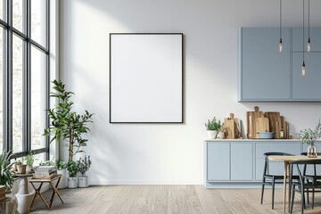 Poster Mockup in Kitchen Interior with White Wall created with Generative AI