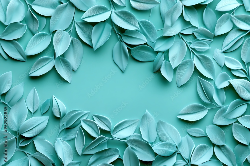 Poster Mint color nature-inspired patterns with delicate details, captured in a photo where patterns feature delicate, nature-inspired designs in mint and pastel tones, perfect for textiles or wallpaper