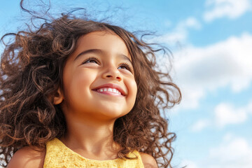 Arabian girl smile playing sunlight during summer vacation, mental health