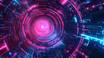 Obraz premium Futuristic Neon Tunnel with Circular Light Patterns