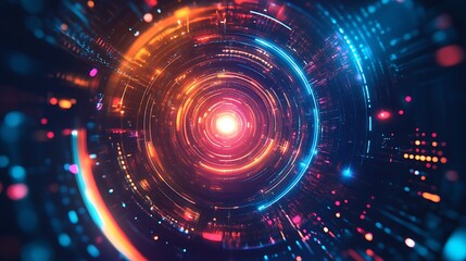 Fototapeta premium Abstract Circular Light Pattern with Red, Orange, and Blue Hues