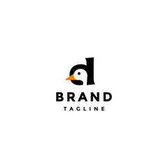 White Duck Head Inside Initial Letter D Logo Design. Initial Letter D With Duck Head Logo Design.