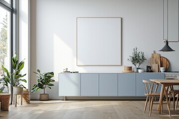 Poster Mockup in Kitchen Interior with White Wall created with Generative AI