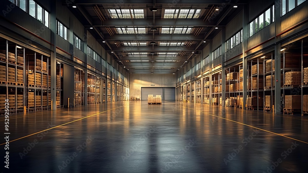 Poster a modern warehouse where aidriven inventory analytics, machine learning integration, and realtime in